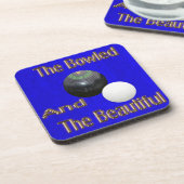 ブルー金ゴールドおもしろいレターズローンボウルデザイン コースター (左側)