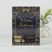 ブルー金ゴールドお洒落魔法ウィッカウィッチズギャザリング 招待状 (スタンド正面)