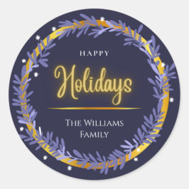 ブルー金ゴールドかわいいハッピーホリデーズメリークリスマス ラウンドシール