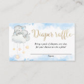 ブルー金ゴールドかわいいベビーゾウおむつラッフルカード エンクロージャーカード (正面)