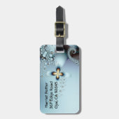 ブルー金ゴールドかわいい抽象芸術フローラ ラゲッジタグ (正面縦)