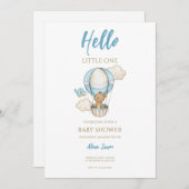 ブルー金ゴールドかわいい男の赤ちゃんシャワー 招待状 (正面/裏面)