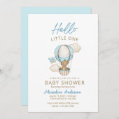 ブルー金ゴールドかわいい男の赤ちゃんシャワー 招待状 (正面/裏面)