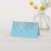 ブルー金ゴールドきらめくマーメイドパーティーテーブル番号 プレイスカード (裏面)