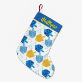ブルー金ゴールドとホワイトハヌッカドレデルおもしろい スモールクリスマスストッキング (正面 (吊り時))