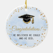 ブルー金ゴールドとホワイト卒業オーナメント セラミックオーナメント (裏面)