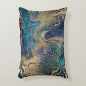 ブルー金ゴールドのマーブリング：抽象芸術背景。 アクセントクッション (正面(垂直))