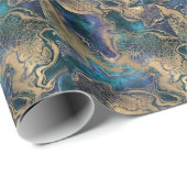 ブルー金ゴールドのマーブリング：抽象芸術背景。 ラッピングペーパー (ロールコーナー)