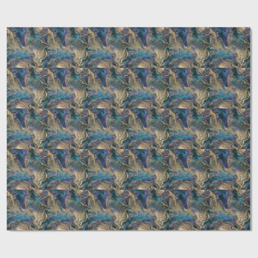 ブルー金ゴールドのマーブリング:抽象芸術背景。 ラッピングペーパー (フラット)