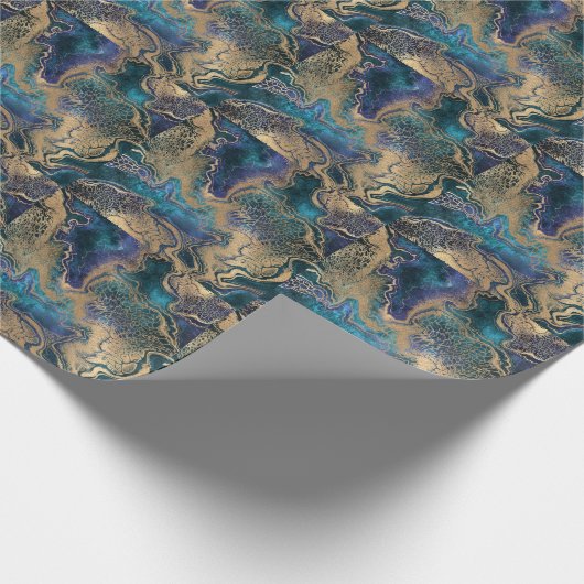 ブルー金ゴールドのマーブリング:抽象芸術背景。 ラッピングペーパー (角)