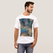 ブルー金ゴールドのマーブリング:抽象芸術背景。 Tシャツ (正面フル)