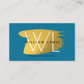 ブルー金ゴールドはっきりしたモノグラムモダンミニマル 名刺 (正面)