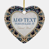 ブルー金ゴールドろうけつ染めモノグラムラブハートオーナメント セラミックオーナメント (裏面)