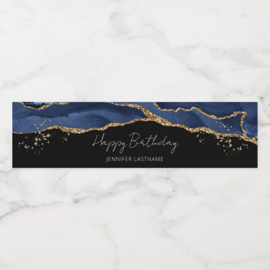 ブルー金ゴールドアガテ誕生日パーティー任意の年 ペットボトルラベル (シングルラベル)