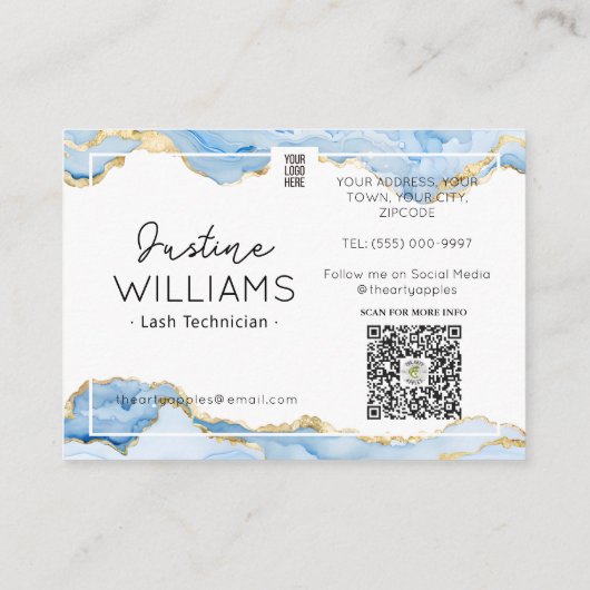 ブルー金ゴールドアゲートラッシュアイラッシュエクステンションアフターケア 名刺 (裏面)