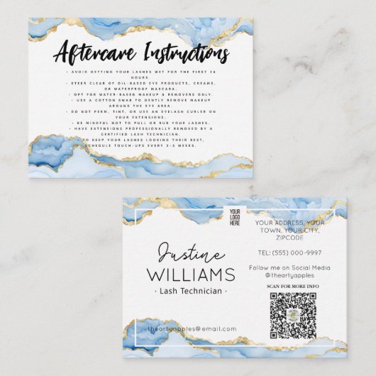 ブルー金ゴールドアゲートラッシュアイラッシュエクステンションアフターケア 名刺 (正面/裏面)