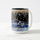 ブルー金ゴールドアゲート金ゴールド&ダイヤモンドアクセント ツートーンマグカップ (正面右)