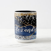 ブルー金ゴールドアゲート金ゴールド&ダイヤモンドアクセント ツートーンマグカップ (中央)