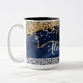 ブルー金ゴールドアゲート金ゴールド&ダイヤモンドアクセント ツートーンマグカップ (左)