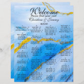 ブルー金ゴールドアゲートA-Zウェディングレセプションシートチャート (正面/裏面)