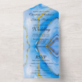 ブルー金ゴールドアゲ結婚ート オールインワン招待状 (内側)