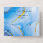 ブルー金ゴールドアゲ結婚ート オールインワン招待状 (裏面)