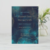 ブルー金ゴールドアルコールインクアート深いブルーシー 招待状 (スタンド正面)