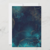 ブルー金ゴールドアルコールインクアート深いブルーシー 招待状 (裏面)