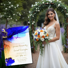 ブルー金ゴールドアルコールインク結婚式招待状 招待状