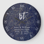 ブルー金ゴールドアースシ結婚ックのアニバーサリーキープサケ ラージ壁時計 (正面)