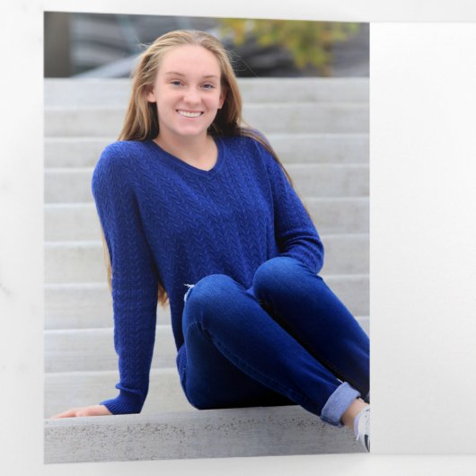 ブルー金ゴールドイエローフォト卒業のお知らせ(&L) 三つ折り案内状 (内部最初)