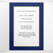 ブルー金ゴールドイエローフォト卒業のお知らせ(&L) 三つ折り案内状 (内部中)