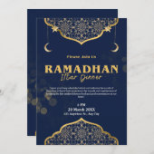 ブルー金ゴールドイモダンフタールディナー招待状 招待状 (正面/裏面)