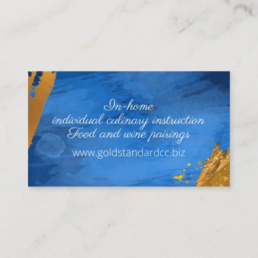 ブルー金ゴールドウィスクのパーソナルシェフケータリング料理 名刺 (裏面)