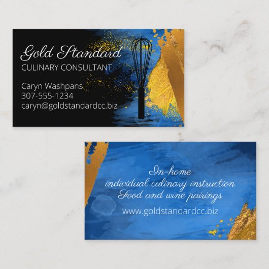 ブルー金ゴールドウィスクのパーソナルシェフケータリング料理 名刺 (正面/裏面)