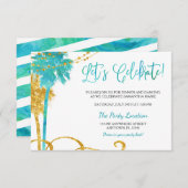 ブルー金ゴールドウォーターカラービーチバルミツワー披露宴 エンクロージャーカード (正面/裏面)