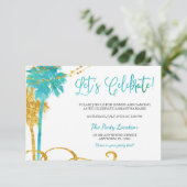 ブルー金ゴールドウォーターカラービーチバルミツワー披露宴 エンクロージャーカード (スタンド正面)