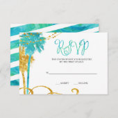ブルー金ゴールドウォーターカラービーチバルミツワーRSVP 出欠カード (正面/裏面)