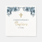 ブルー金ゴールドウォーターカラーフローラボーイバプテスマ スタンダードカクテルナプキン (正面)