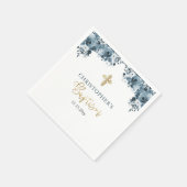 ブルー金ゴールドウォーターカラーフローラボーイバプテスマ スタンダードカクテルナプキン (角)