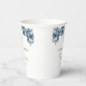 ブルー金ゴールドウォーターカラーフローラボーイバプテスマ 紙コップ (右)