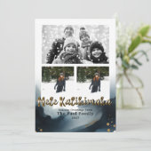 ブルー金ゴールドウォーターカラーメレカリキマカホリデーフォト 招待状 (スタンド正面)