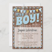 ブルー金ゴールドウッドそれが男の子の赤ちゃんシャワー招待状 招待状 (正面)