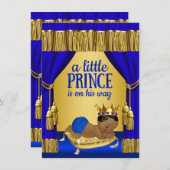 ブルー金ゴールドエスニックプリンスベビーシャワー招待状 招待状 (正面/裏面)