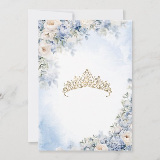 ブルー金ゴールドエレガントウォーターカラーフローラキンセアニラ 招待状