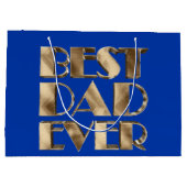 ブルー金ゴールドエレガントタイポグラフィ最高のパパエバー ラージペーパーバッグ (裏面)