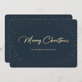 ブルー金ゴールドエレガントビジネスメリークリスマスカード シーズンカード (正面/裏面)