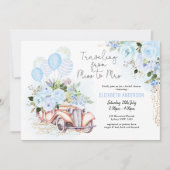 ブルー金ゴールドエレガントフローラトラベルブライダルシャワー 招待状 (正面)