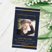 ブルー金ゴールドエレガント写真葬儀プログラムカード 名刺