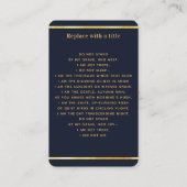 ブルー金ゴールドエレガント写真葬儀祈りの言葉 名刺 (裏面)